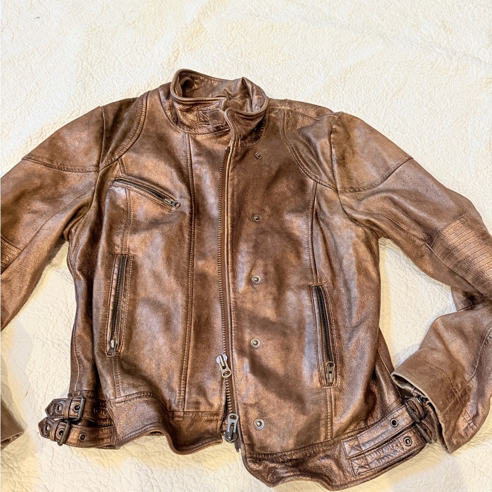 Free People Large Bronze 100% Genuine Lambs Leather super soft Sz L